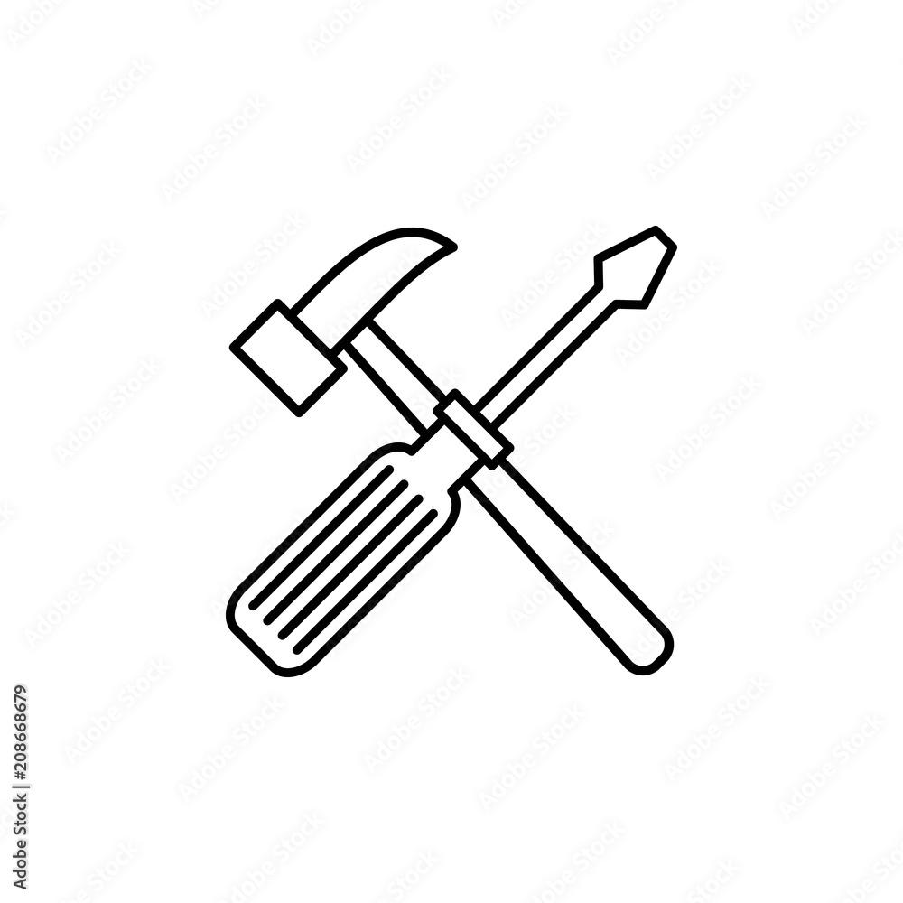 Poster hammer and screwdriver outline icon. element of construction icon for mobile concept and web apps. t