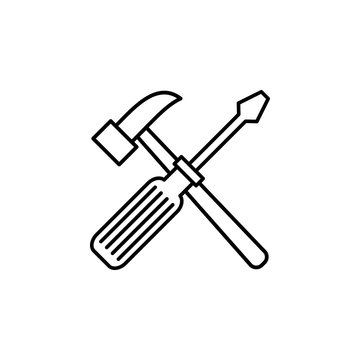 hammer and screwdriver outline icon. Element of construction icon for mobile concept and web apps. Thin line hammer and screwdriver outline icon can be used for web and mobile
