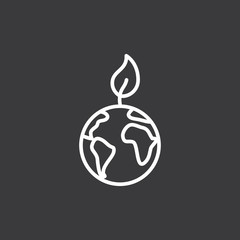 line friendly planet and leaf icon on dark background