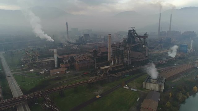 Aerial view of steel factory in Bosnia, Europe