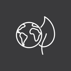 line friendly planet and leaf icon on dark background