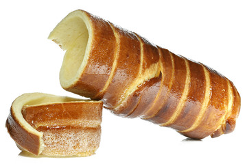 Baumstriezel (spit cake) isolated on white background