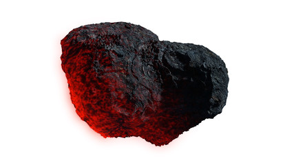 glowing meteor isolated on white background, meteorite in outer space (3d science fiction illustration) - obrazy, fototapety, plakaty