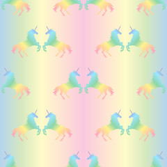  Vector illustration of seamless pattern from rainbow unicorns on pastel rainbow background. Unicorn texture