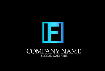 Obraz premium Abstract Letter F Square Blue Vector Logotype Template.