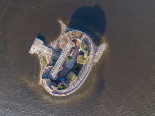 Aerial view of the brick fort Alexander. Kronstadt.