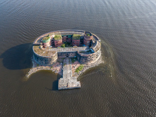 Aerial view of the brick fort Alexander. Kronstadt.