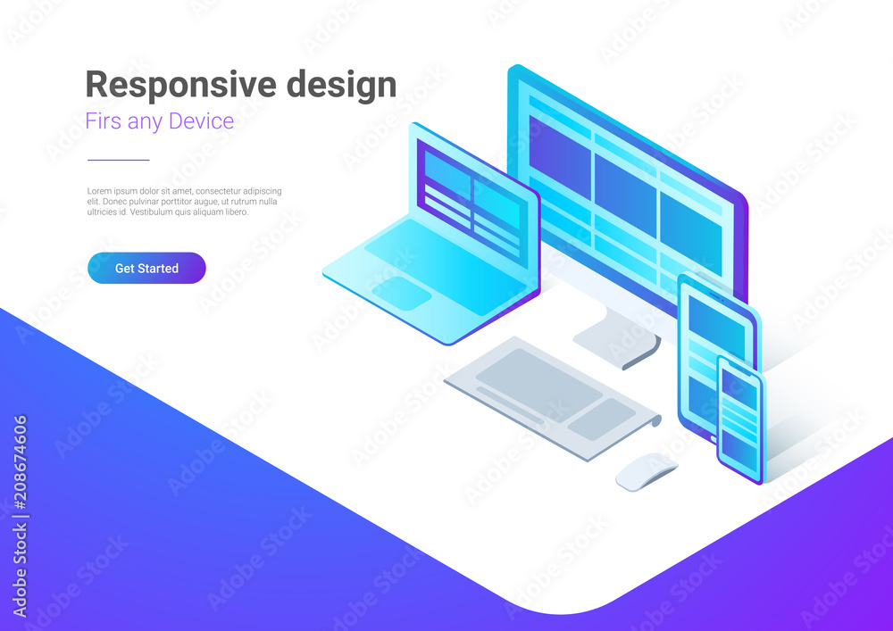 Aufkleber responsive design computer laptop smartphone isometric vector