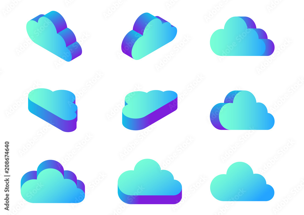Poster isometric flat cloud computing icons vector in different views