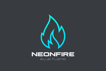 Blue Gas Fire Flame Logo design vector Linear. Energy Power icon