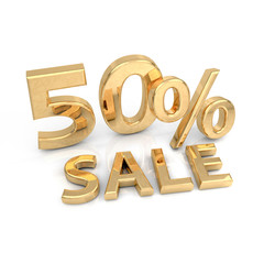 50 fifty percent 3d golden percentage sale sign symbol icon rendering illustration sale discount interest rate template isolated on white background in high resolution 