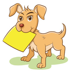 dog vector holding empty paper note label.