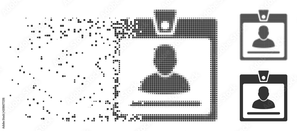 Poster grey vector access badge icon in fractured, pixelated halftone and undamaged whole variants. rectang