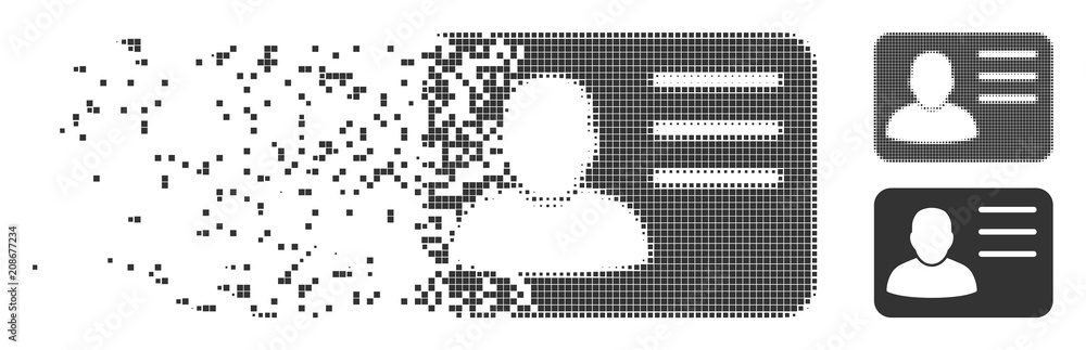 Poster gray vector account card icon in dissolved, pixelated halftone and undamaged solid variants. rectang