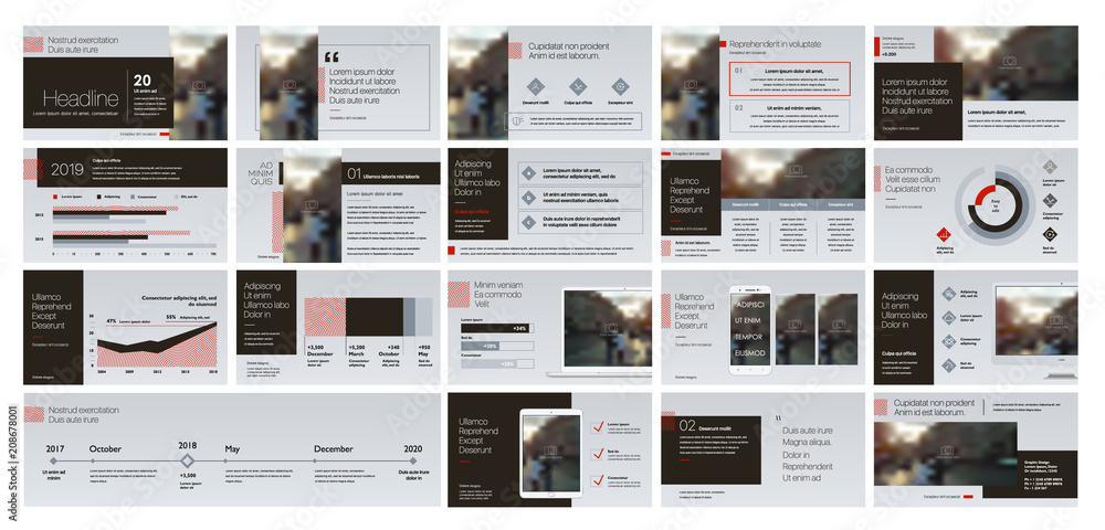 Poster red gray presentation templates elements on a white background. vector infographics. use in presenta