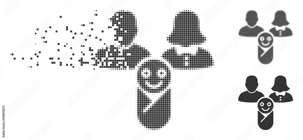 Aufkleber grey vector newborn icon in fractured, pixelated halftone and undamaged entire versions. square part