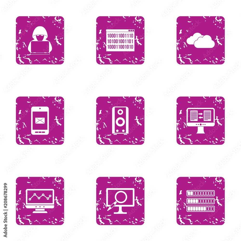 Poster cracking icons set. grunge set of 9 cracking vector icons for web isolated on white background
