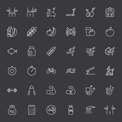 line fitness icons set on dark background