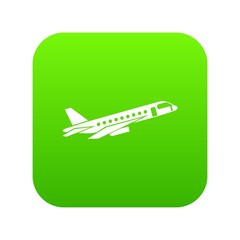 Airplane taking off icon digital green for any design isolated on white vector illustration