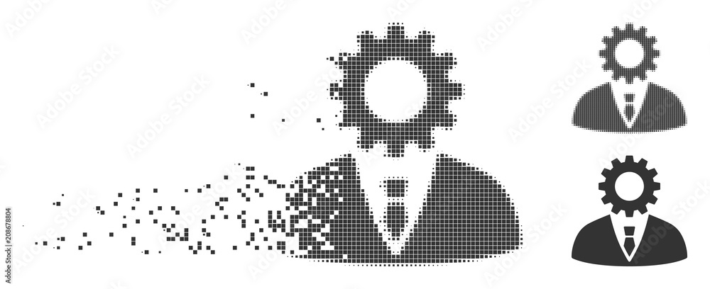 Poster gray vector soulless official bureaucrat icon in dispersed, dotted halftone and undamaged solid vari