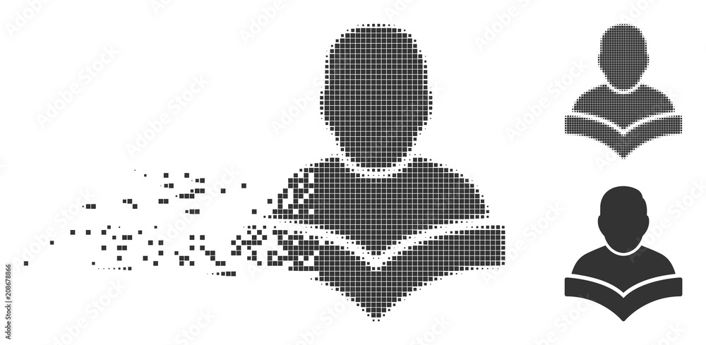 Poster grey vector student icon in fractured, dotted halftone and undamaged entire variants. rectangle part