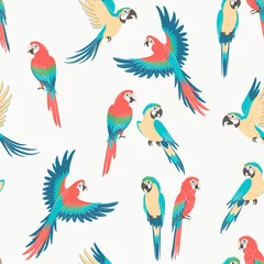 Wallpaper murals African animals Seamless pattern of sitting and flying macaw parrots