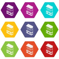 Soviet balcony icons 9 set coloful isolated on white for web