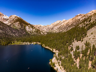 Fototapeta na wymiar Aerial view of upper Twin Lakes in the Eastern Sierras