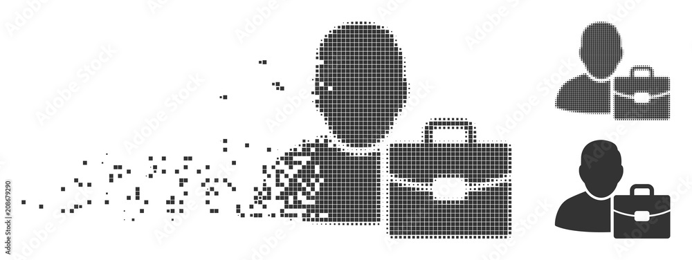 Poster grey vector accounting icon in dispersed, pixelated halftone and undamaged entire variants. rectangl