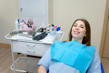 Dentist examining a patient's teeth in the dentist.Healthy teeth. Cropped closeup of a female client smiling cheerfully with her healthy teeth during dental examination at her dentist