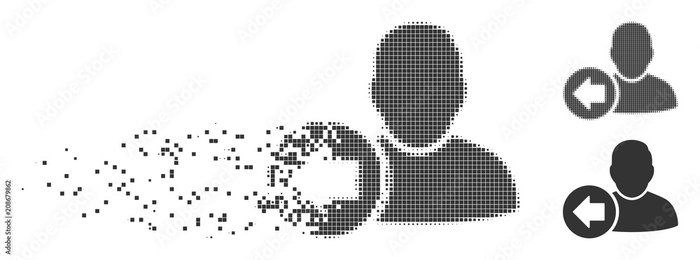 Poster grey vector previous user icon in dispersed, dotted halftone and undamaged solid versions. square do