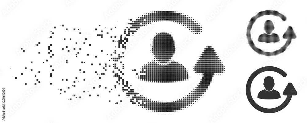 Poster gray vector update user icon in dissolved, dotted halftone and undamaged entire versions. square dot