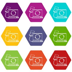 Connection smartphone icons 9 set coloful isolated on white for web