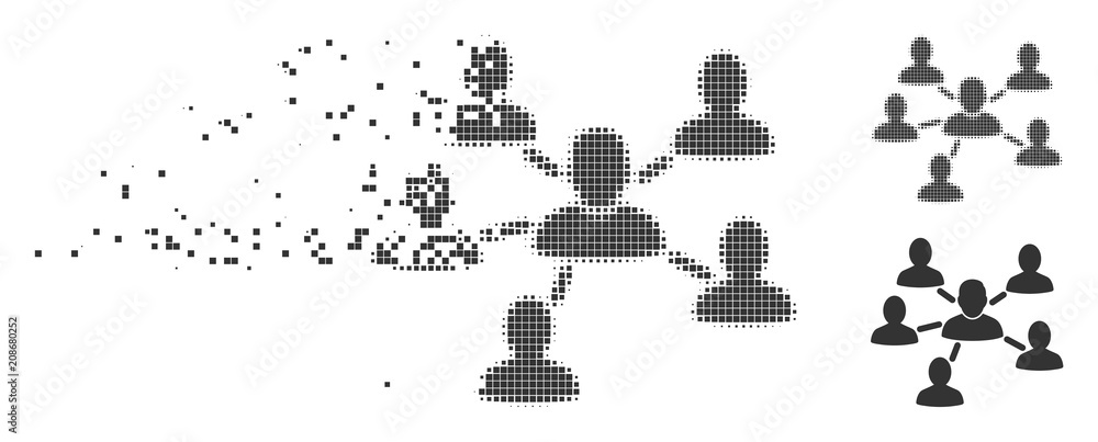 Poster grey vector user connections icon in dissolved, pixelated halftone and undamaged entire variants. sq