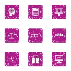 Scientific case icons set. Grunge set of 9 scientific case vector icons for web isolated on white background