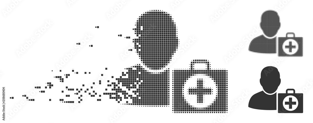 Poster grey vector user first aid icon in dissolved, pixelated halftone and undamaged entire variants. squa