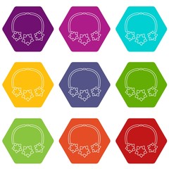 Necklace star icons 9 set coloful isolated on white for web