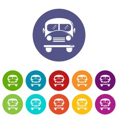 School bus icons color set vector for any web design on white background