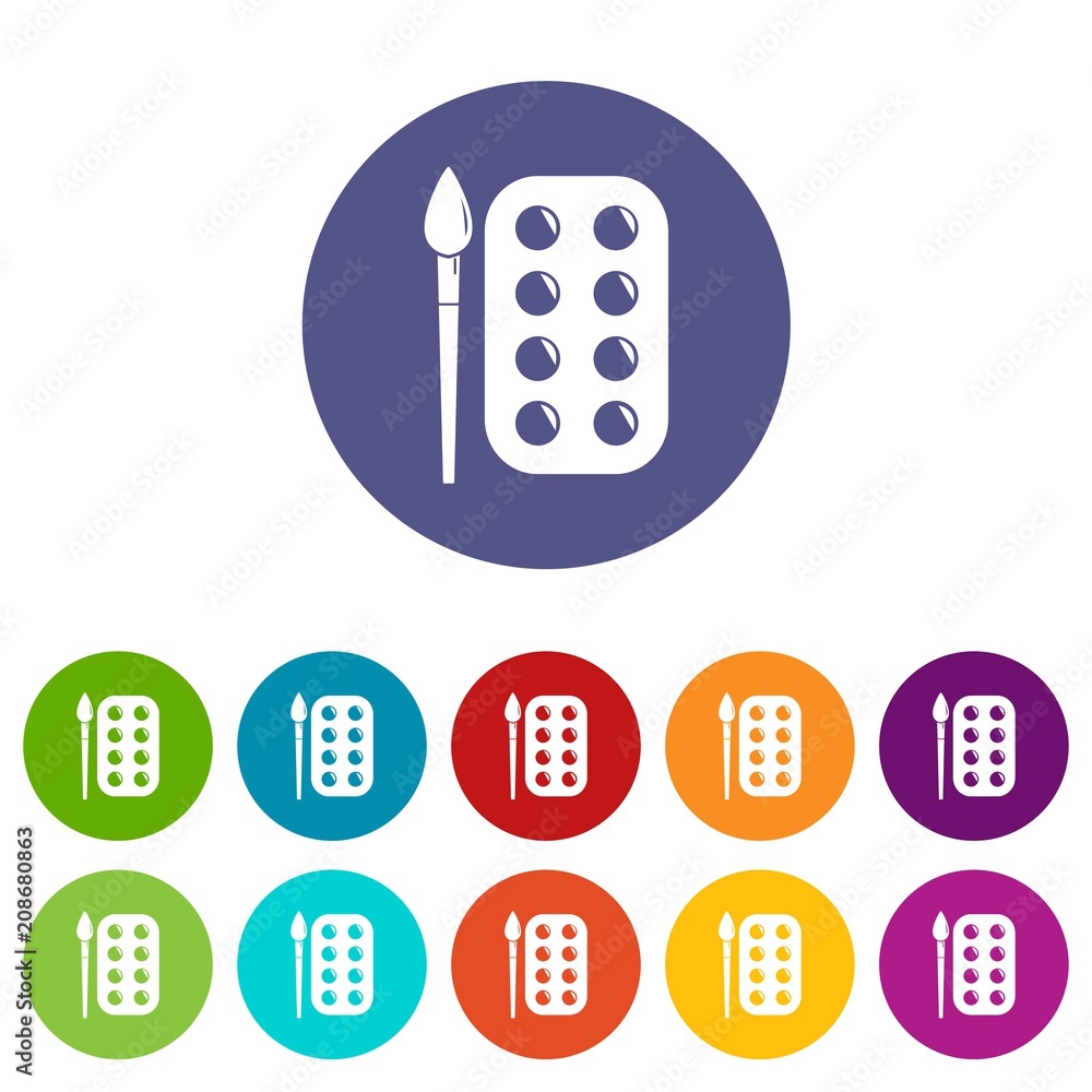 Aufkleber paint brush palette icons color set vector for any web design on white background
