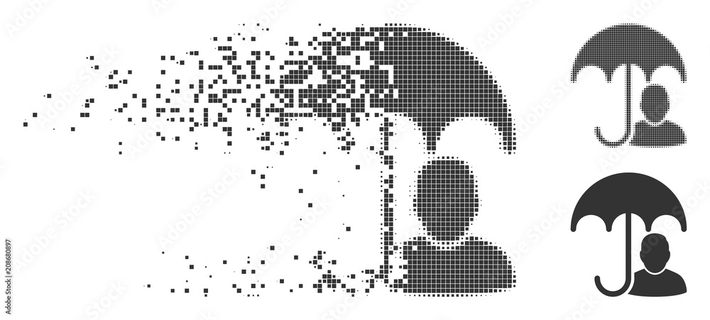 Aufkleber gray vector user safety umbrella icon in fractured, dotted halftone and undamaged whole variants. sq