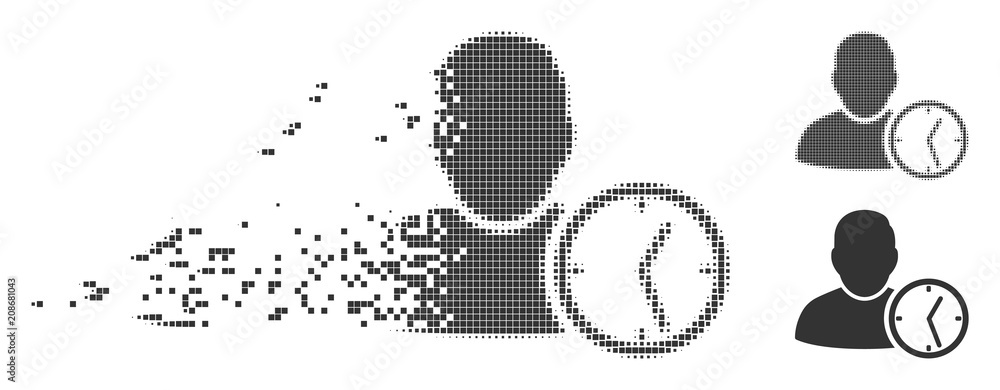 Aufkleber gray vector user temporary clock icon in dispersed, dotted halftone and undamaged solid variants. re