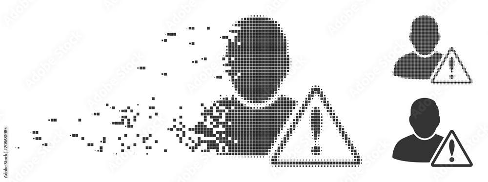 Poster grey vector user warning icon in dissolved, dotted halftone and undamaged solid versions. rectangula