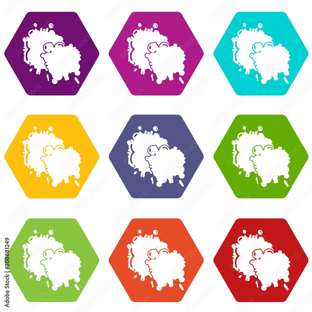 Poster paintball splash blob icons 9 set coloful isolated on white for web