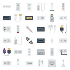 connector cable icons set