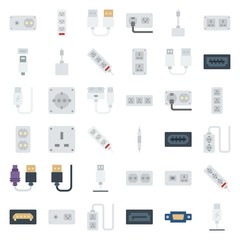 connector cable icons set