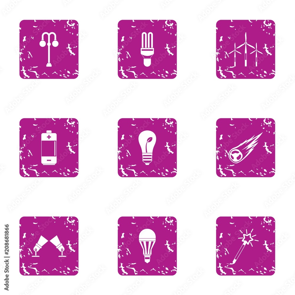 Poster highlight light icons set. grunge set of 9 highlight light vector icons for web isolated on white ba