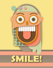 Abstract paper human crazy smiling face. Colorful geometric shapes. Modern paper cut art style. Pastel colors