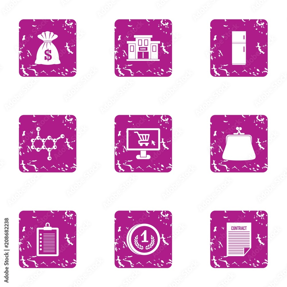 Aufkleber investing in science icons set. grunge set of 9 investing in science vector icons for web isolated o