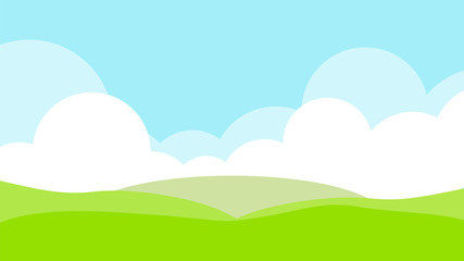 Fototapeta premium Valley landscape with hills, clouds and sky. Vector illustration.
