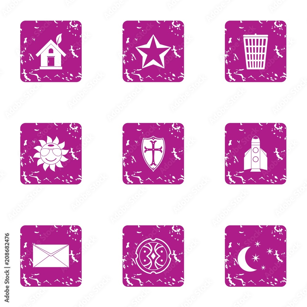Poster fireside icons set. grunge set of 9 fireside vector icons for web isolated on white background